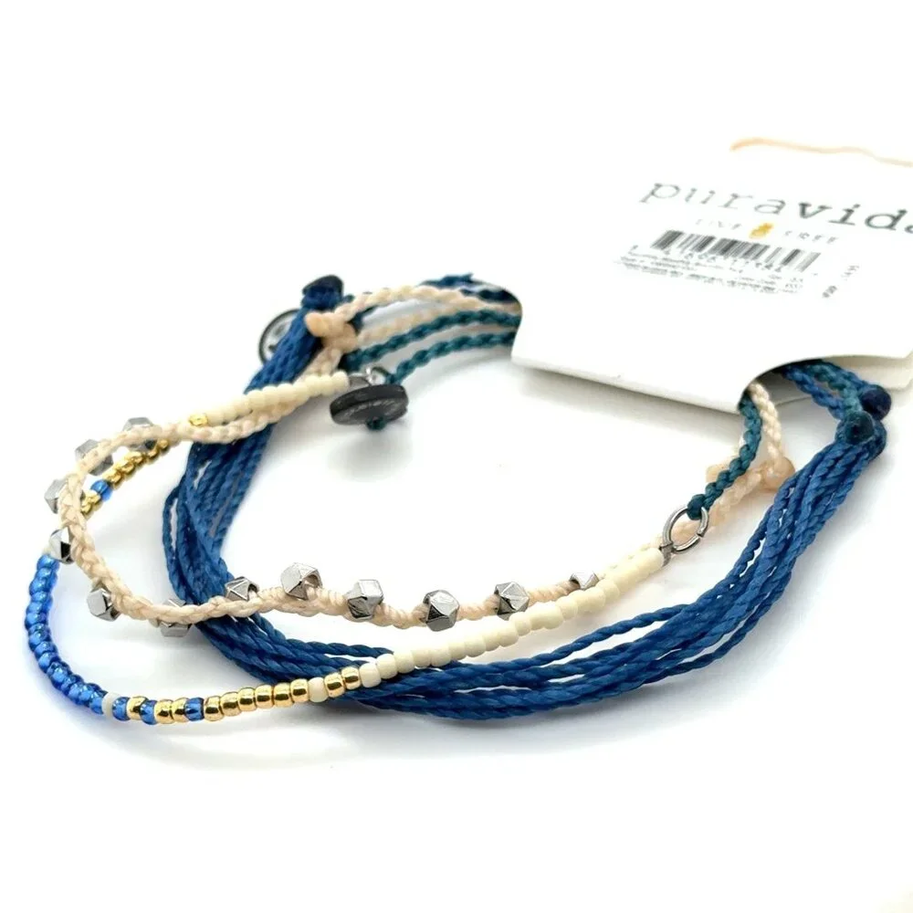 NWT Pura Vida Blue/Silver‎ Theme Bracelet Set